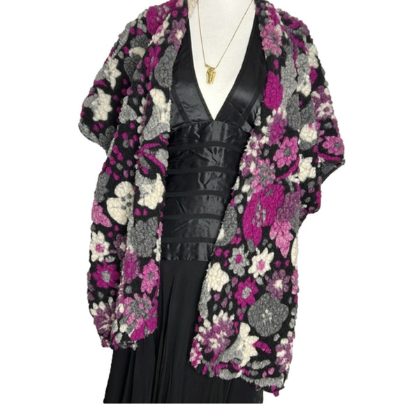 Iperico Gorgeous Wool Purple Floral Felted Kimono Shawl Wrap - Made in Italy - Picture 1 of 8